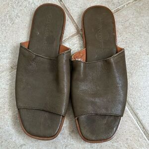 Franco boschi genuine real‎ leather slippers slip on flats sandals green size 9